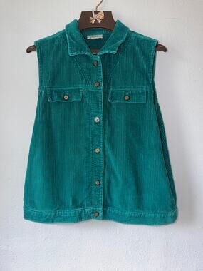 Vintage Essential Elements Sleevless Turquoise Corduroy Button Up Vest Size XL